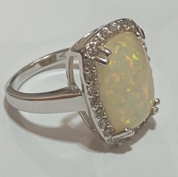 Modern Minimalist Silver Opal Gemstone Wedding Rings For Women, Sz 7 - Picture 10 of 10